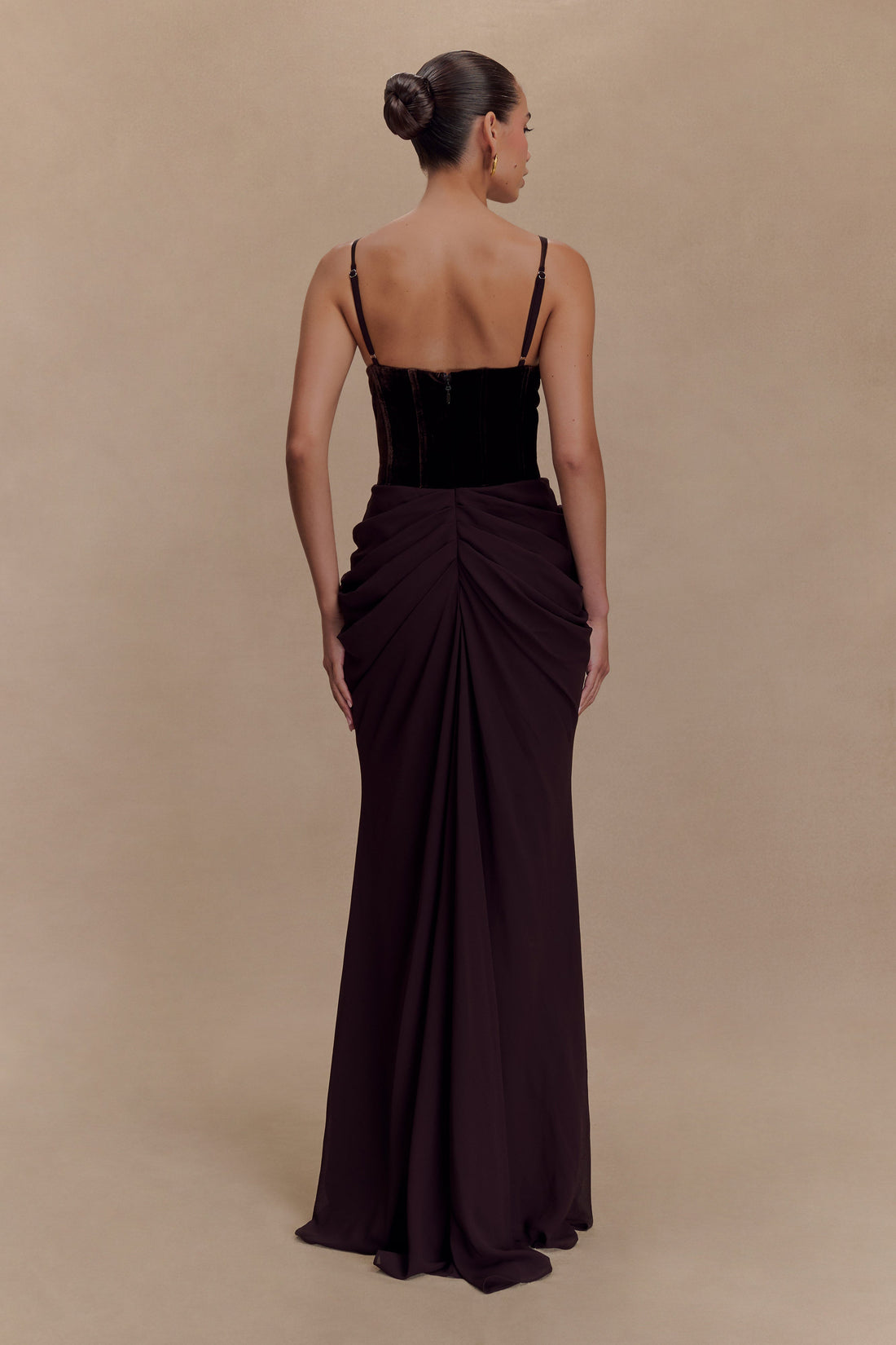Roxanne Velvet Corset Maxi Dress Brown