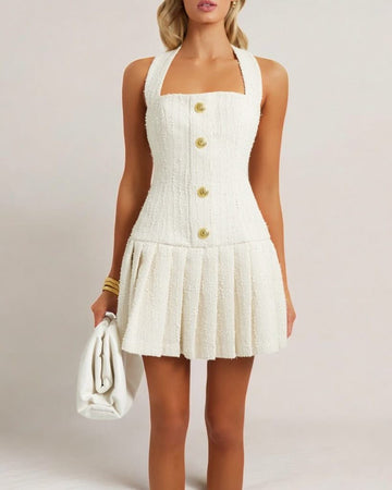 Monet Tweed Mini Dress Ivory