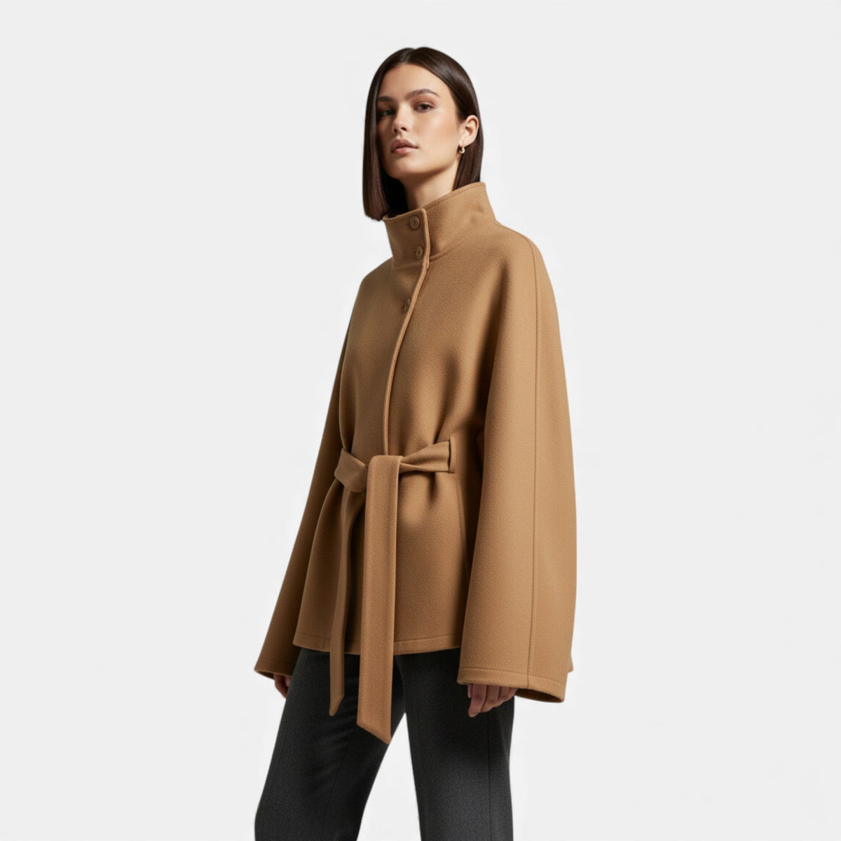 Women's Short Belted Cape Jacket Coat