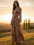 Brown Floral Bohemian Maxi Dress