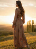 Brown Floral Bohemian Maxi Dress