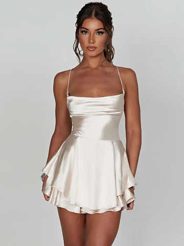 Open Back Satin Mini Dress White