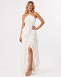 Women's Maxi Dress in Polyester Chiffon – Sleeveless Halter Gown