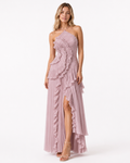 Women's Maxi Dress in Polyester Chiffon – Sleeveless Halter Gown