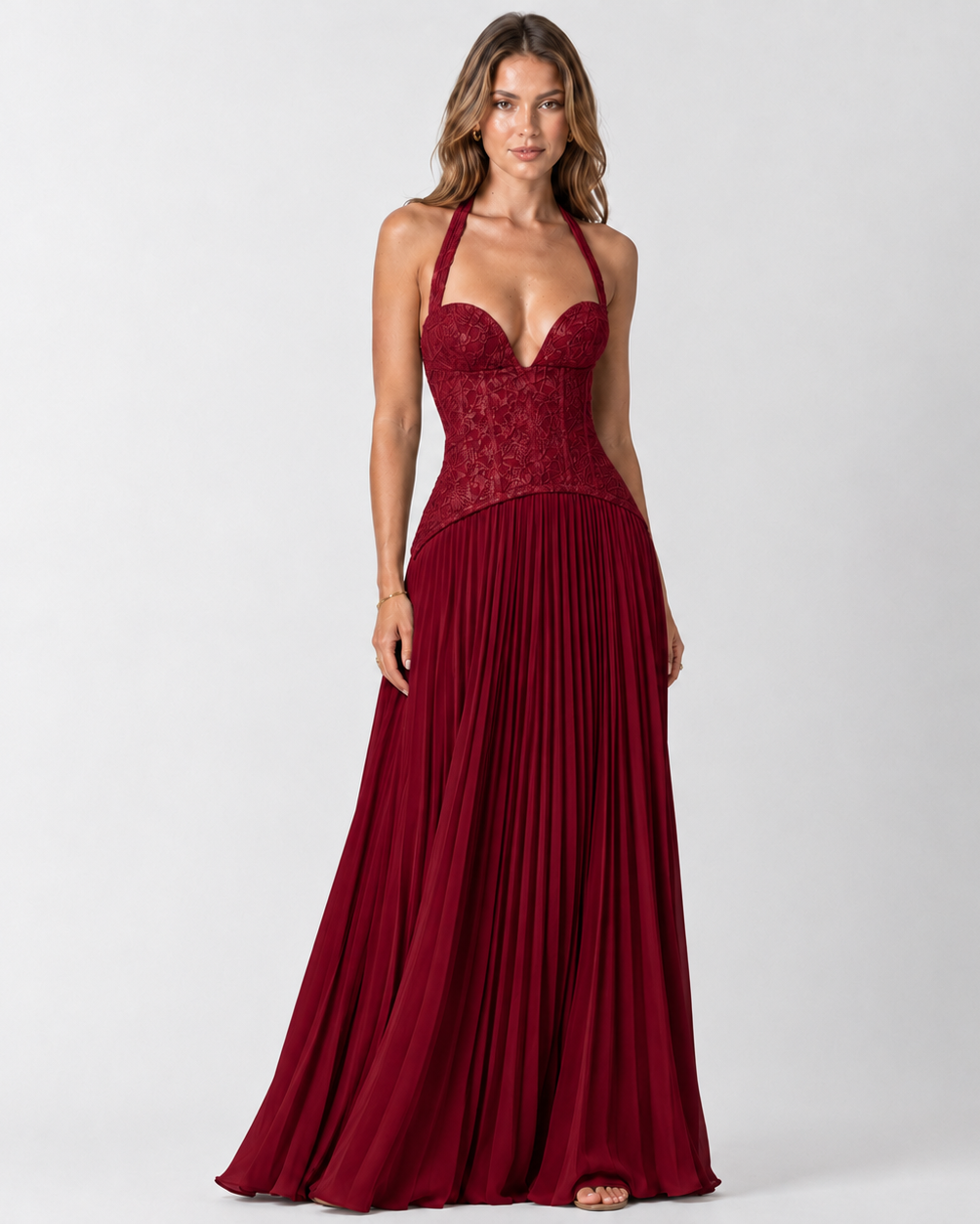 Women's Floral Lace Corset Maxi Dress