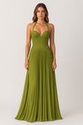 Women's Floral Lace Corset Maxi Dress — Olive