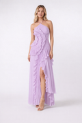 Women's Maxi Dress in Polyester Chiffon – Sleeveless Halter Gown — Rose Purple