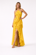 Women's Maxi Dress in Polyester Chiffon – Sleeveless Halter Gown — Yellow