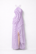 Women's Maxi Dress in Polyester Chiffon – Sleeveless Halter Gown — Rose Purple