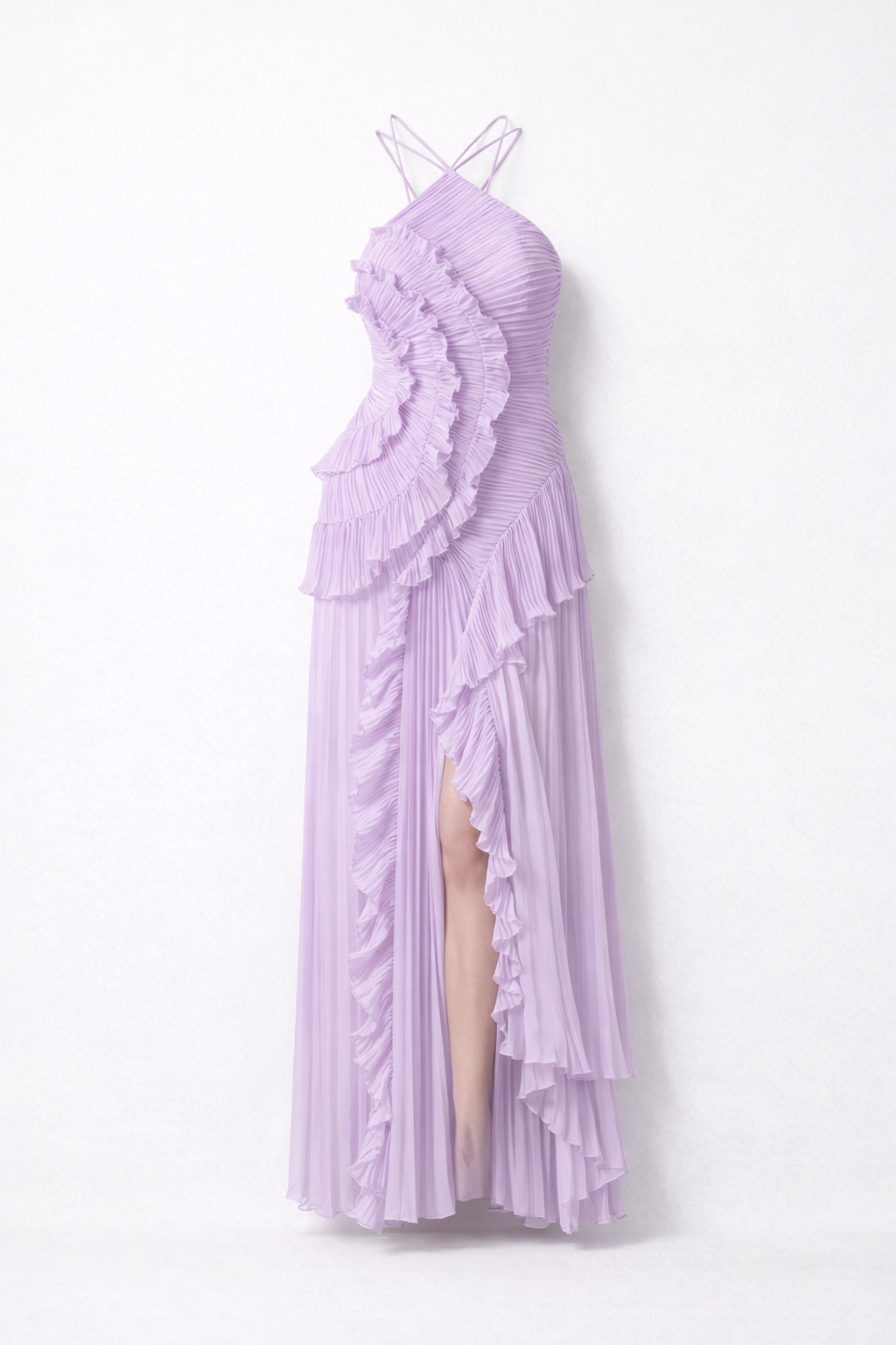 Women's Maxi Dress in Polyester Chiffon – Sleeveless Halter Gown — Rose Purple