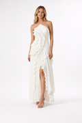 Women's Maxi Dress in Polyester Chiffon – Sleeveless Halter Gown — White