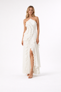 Women's Maxi Dress in Polyester Chiffon – Sleeveless Halter Gown — White