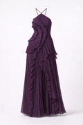 Women's Maxi Dress in Polyester Chiffon – Sleeveless Halter Gown — Violet