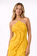 Women's Maxi Dress in Polyester Chiffon – Sleeveless Halter Gown — Yellow