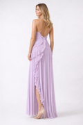 Women's Maxi Dress in Polyester Chiffon – Sleeveless Halter Gown — Rose Purple