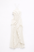 Women's Maxi Dress in Polyester Chiffon – Sleeveless Halter Gown — White