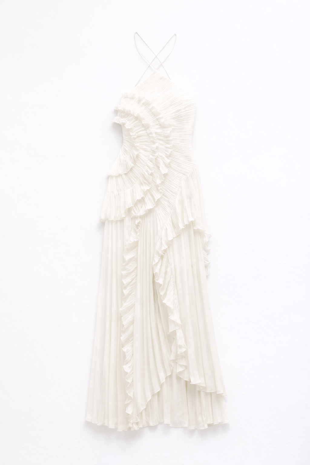 Women's Maxi Dress in Polyester Chiffon – Sleeveless Halter Gown — White