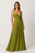 Women's Floral Lace Corset Maxi Dress — Olive