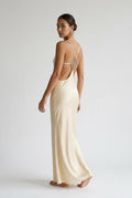 Gold Gown Satin Halter Backless Maxi Dress
