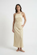 Gold Gown Satin Halter Backless Maxi Dress