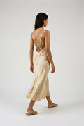 Gold Gown Satin Halter Backless Maxi Dress