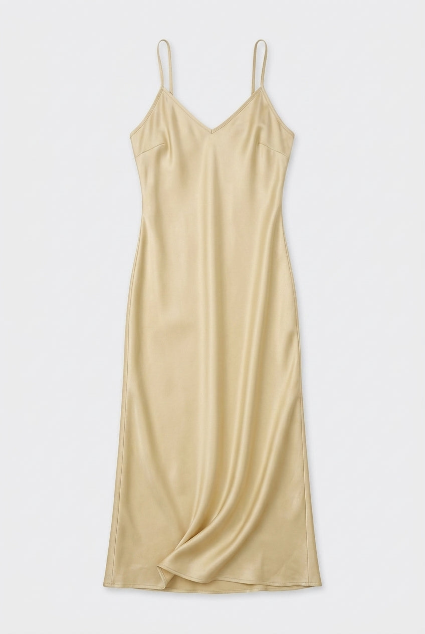 Gold Gown Satin Halter Backless Maxi Dress