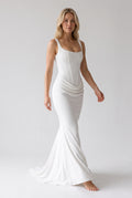 Corset Maxi Dress – Women's Bodycon Draped — White