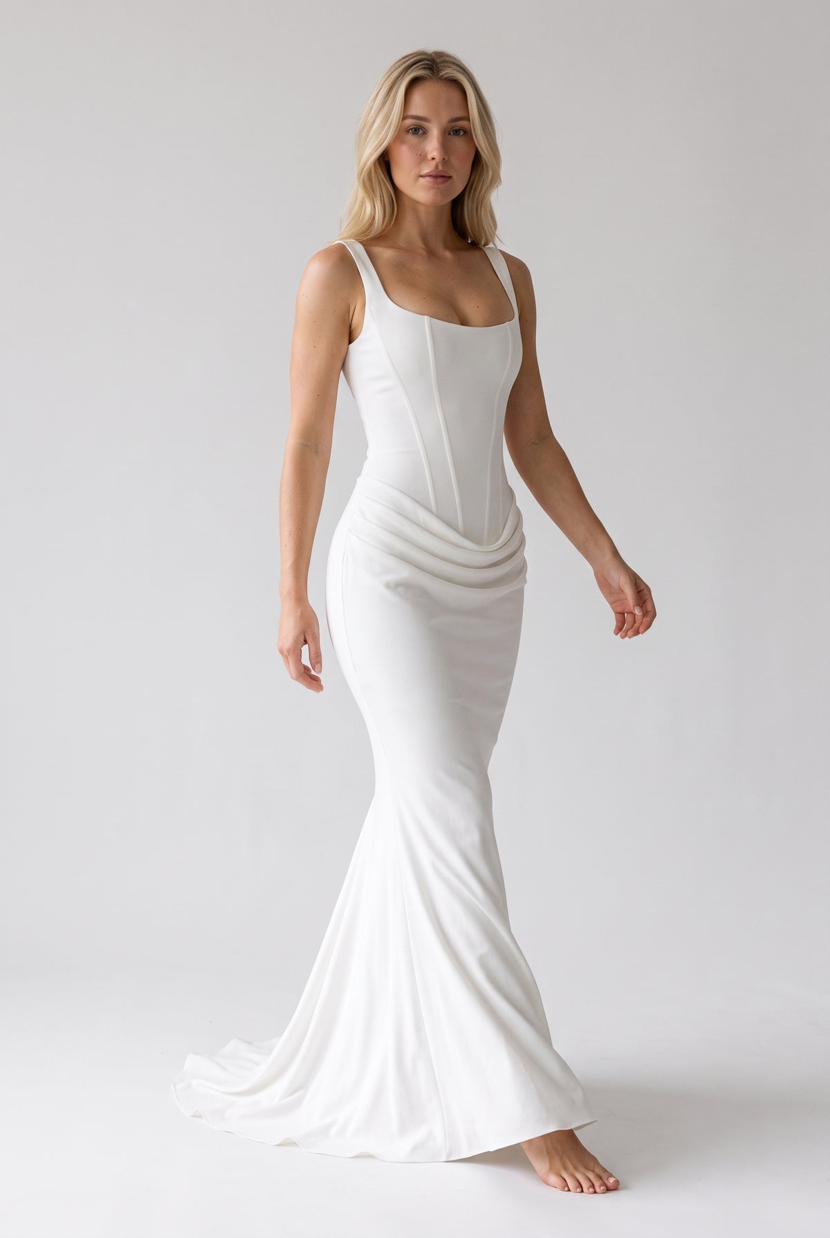 Corset Maxi Dress – Women's Bodycon Draped — White