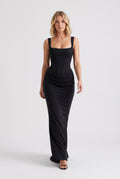 Corset Maxi Dress – Women's Bodycon Draped — Black