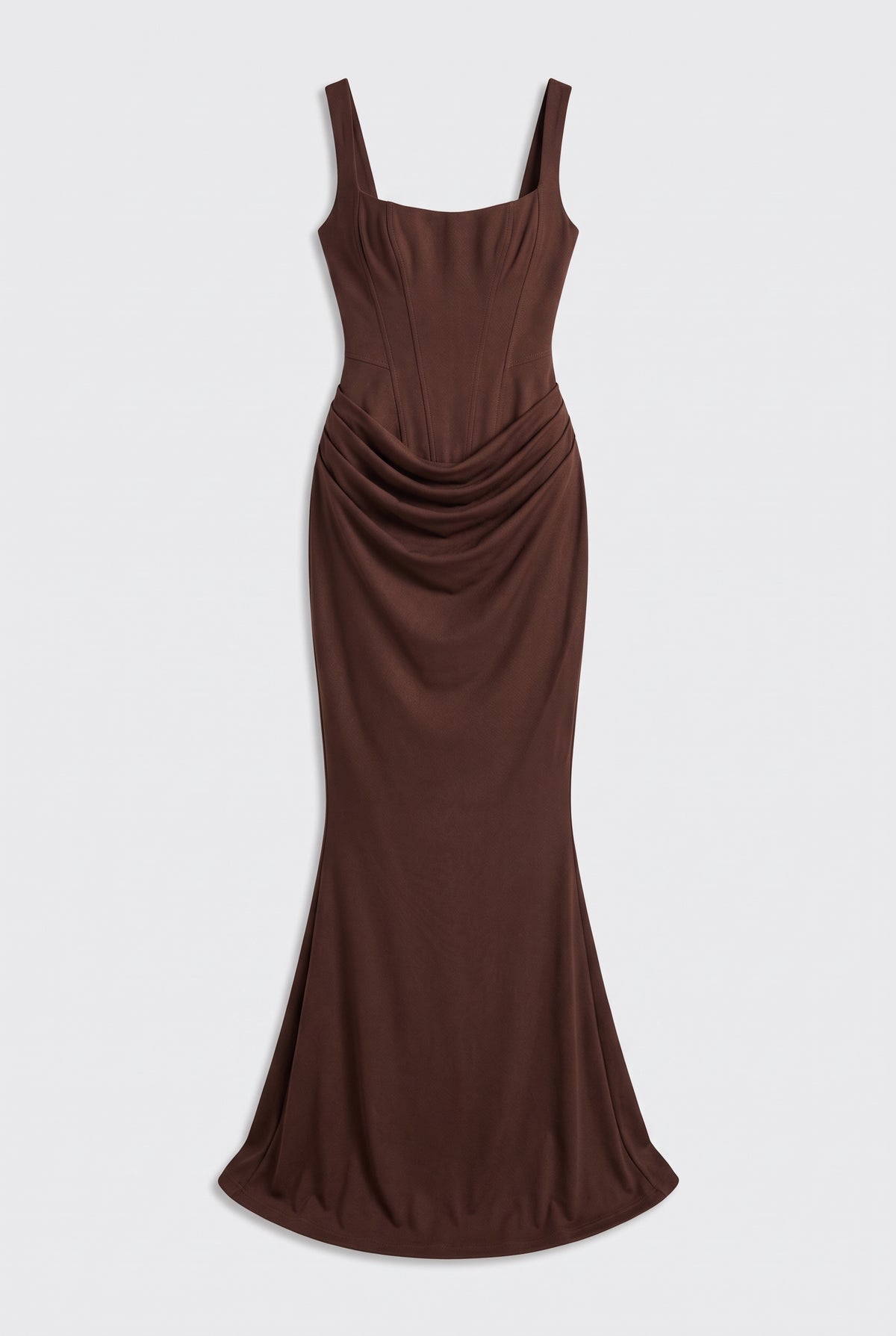 Corset Maxi Dress – Women's Bodycon Draped — Brown