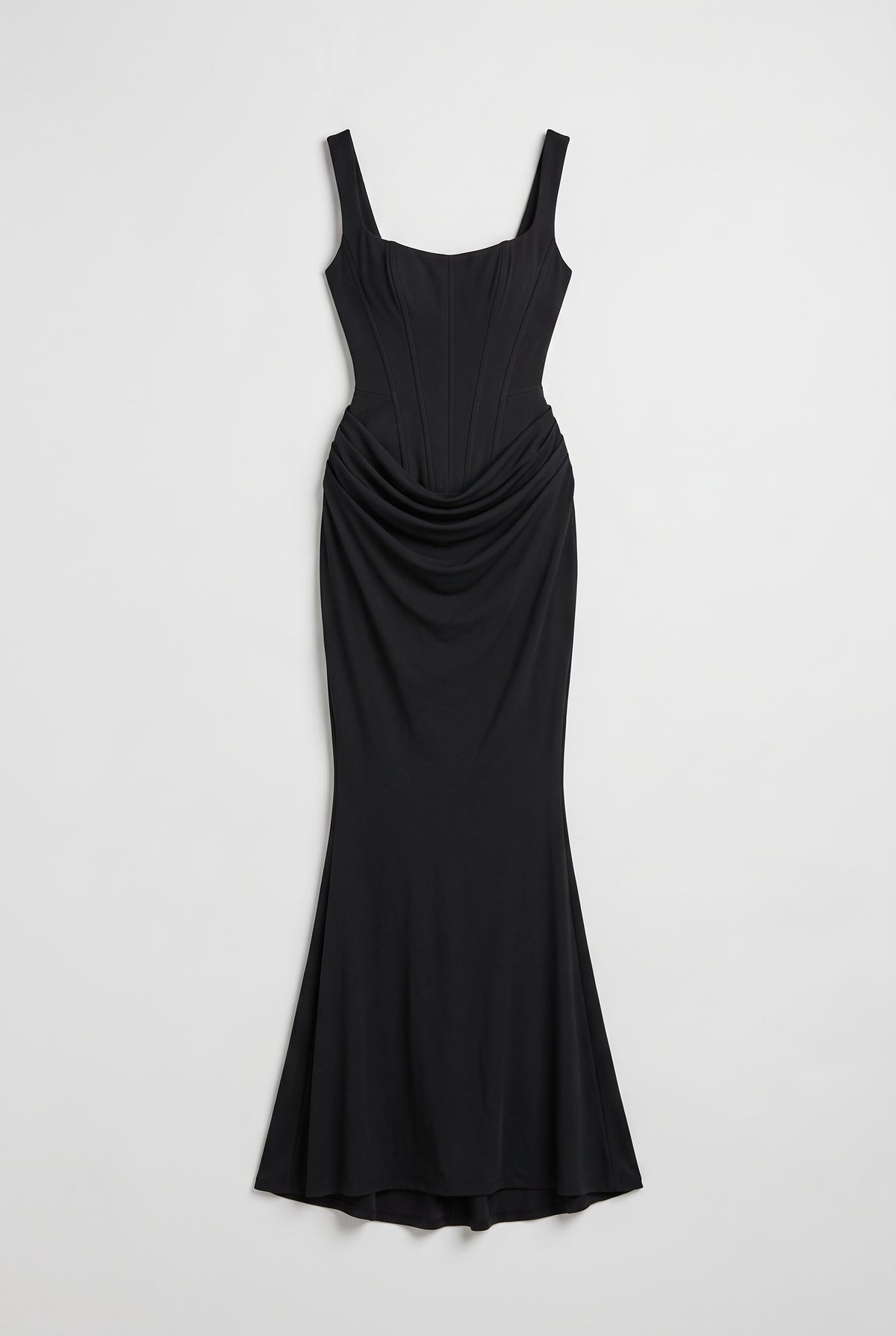 Corset Maxi Dress – Women's Bodycon Draped — Black