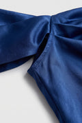 Elegant Mini Dress for Women - Navy Blue Ruched Satin Bodycon