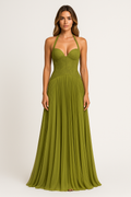 Women's Floral Lace Corset Maxi Dress — Olive