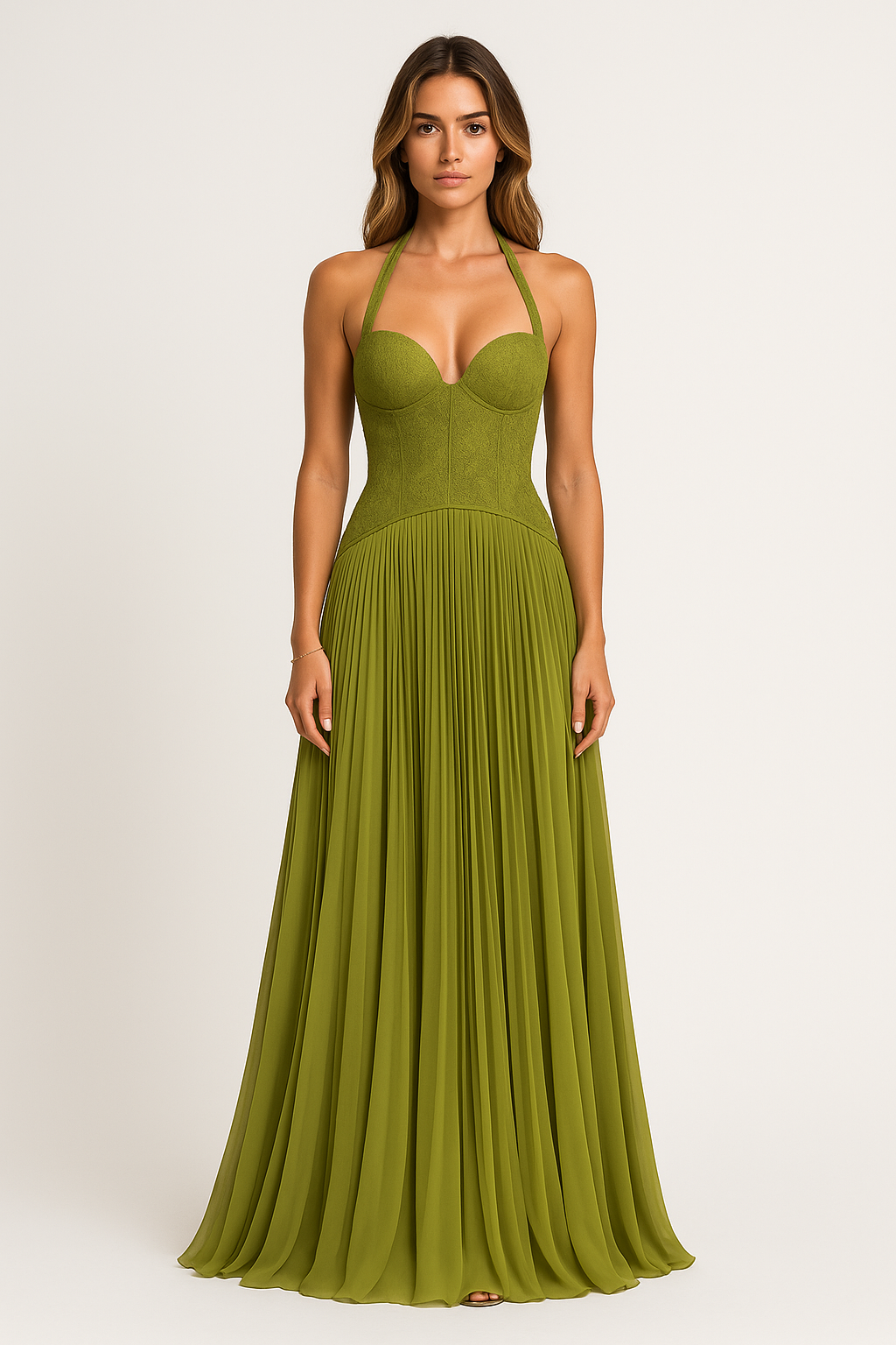 Women's Floral Lace Corset Maxi Dress — Olive
