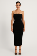 Black Mesh Slim Dress - Chain Detail Ruched Cami — Black