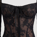 Plunge Neck Lace Mini Dress — Black