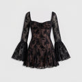 Plunge Neck Lace Mini Dress — Black