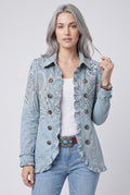 Women's Vintage Blue Paisley Print Ruffled Jacket