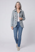 Women's Vintage Blue Paisley Print Ruffled Jacket