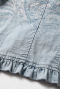 Women's Vintage Blue Paisley Print Ruffled Jacket