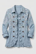 Women's Vintage Blue Paisley Print Ruffled Jacket