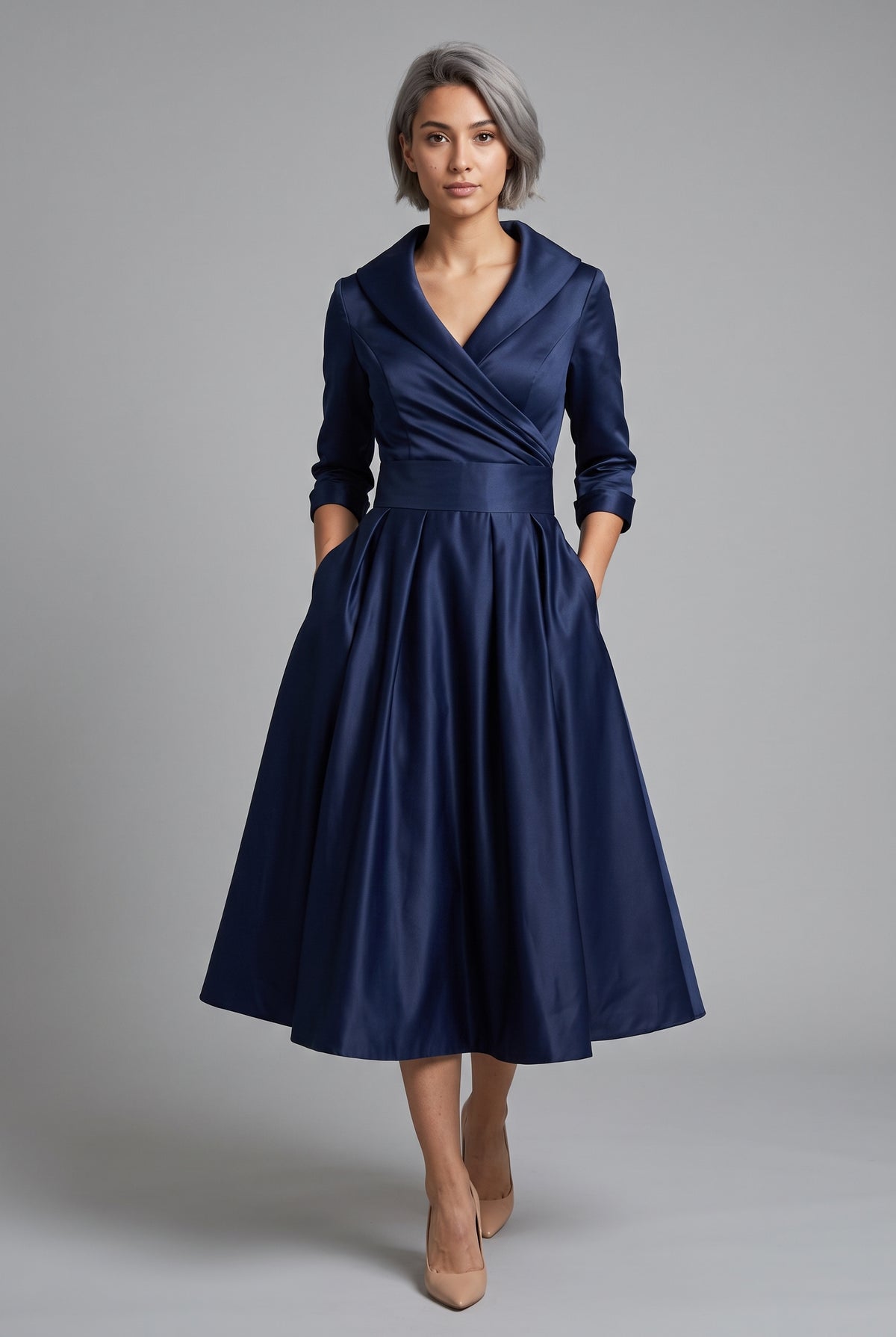 Karen Satin Evening Dress — Blue