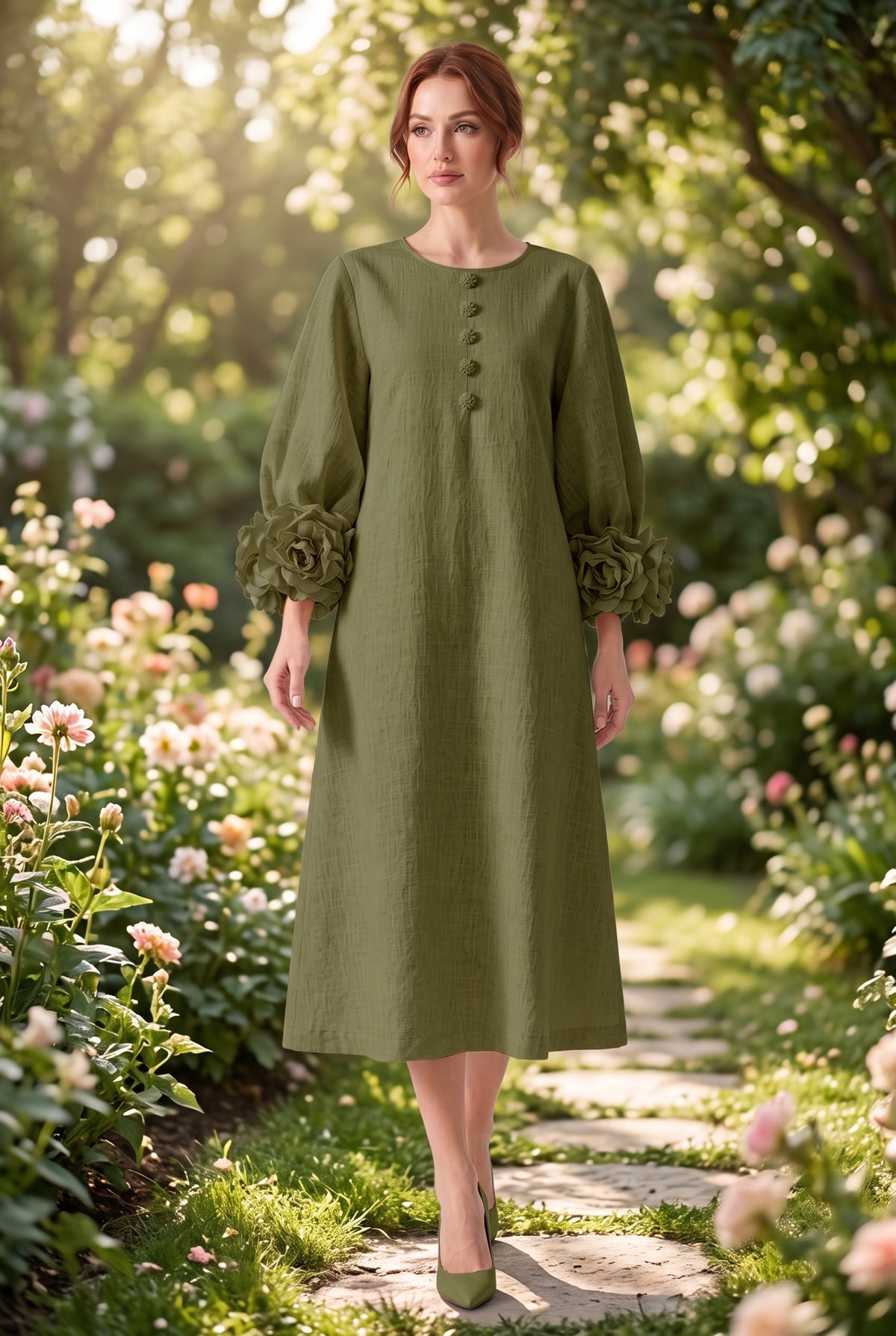 Liliana Floral Midi Dress — Green