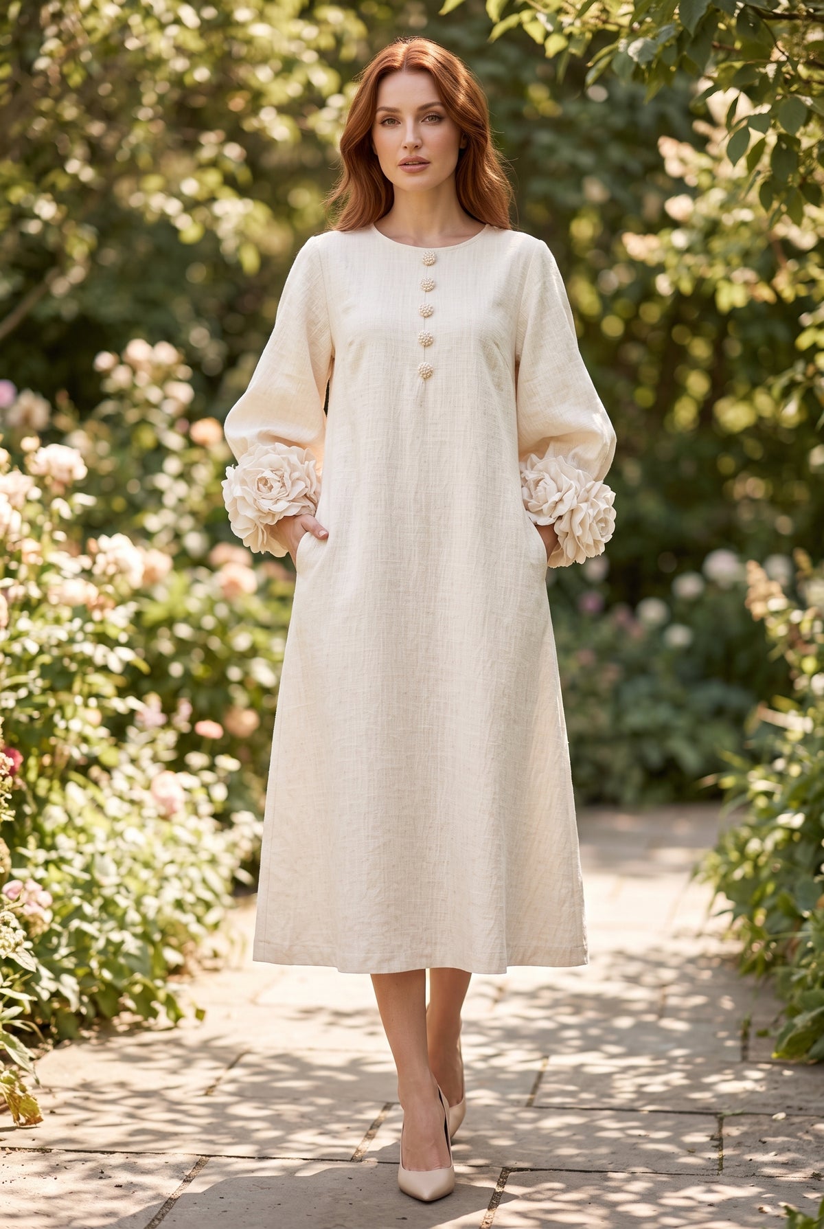 Liliana Floral Midi Dress — White