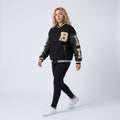 Wool Blend Varsity Jacket with Custom Bone Patching — Black