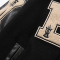Wool Blend Varsity Jacket with Custom Bone Patching — Black