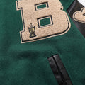 Wool Blend Varsity Jacket with Custom Bone Patching — Green
