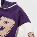 Wool Blend Varsity Jacket with Custom Bone Patching — Purple