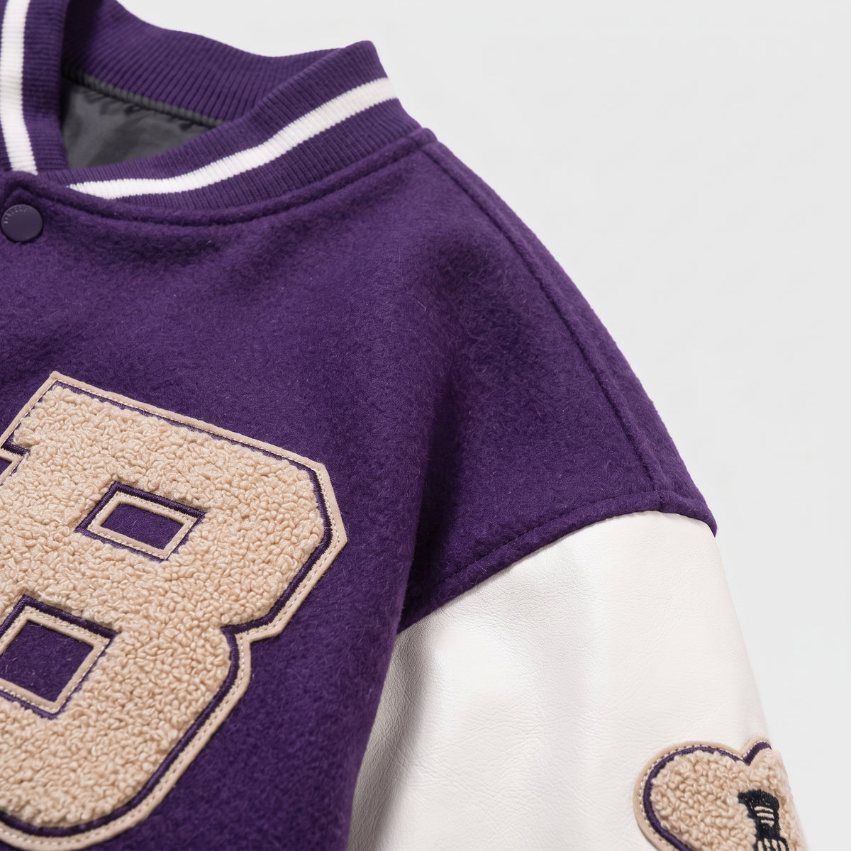 Wool Blend Varsity Jacket with Custom Bone Patching — Purple