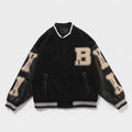 Wool Blend Varsity Jacket with Custom Bone Patching — Black